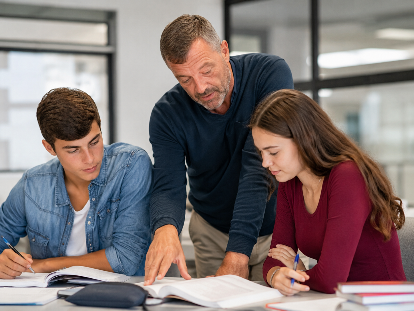 Alumno trabajando técnicas de estudio y organización con apoyo docente