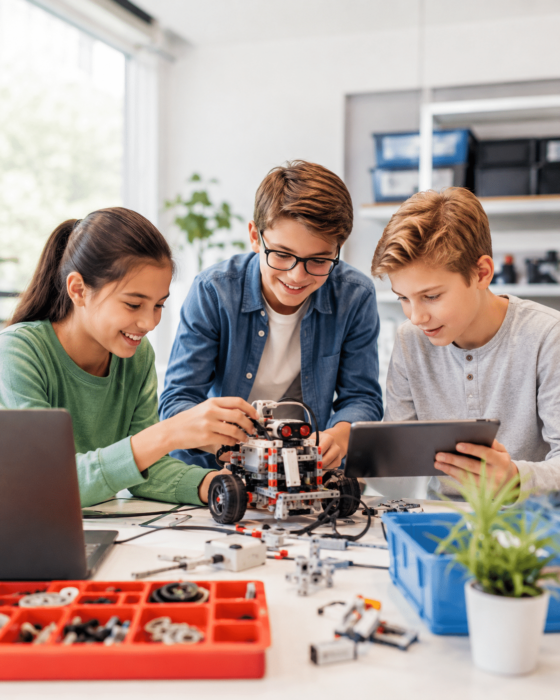 Alumnos de Technomakers trabajando en un proyecto de robótica y tecnología